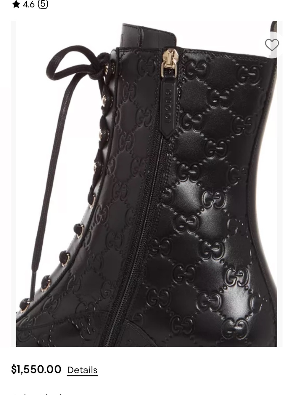 Gucci Black Embossed Lace-Up Lug Sole Combat Boot - Picture 6 of 6